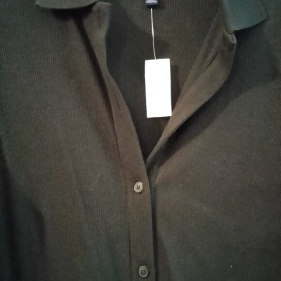 Black cotton knit midi length dress. - Picture 1 of 4